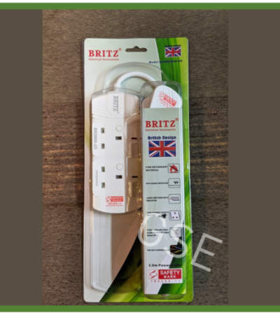 2 Way 3 Meter Multi Power Extension Socket Cord Plug with Surge Protector 2Way 3m Britz GSE
